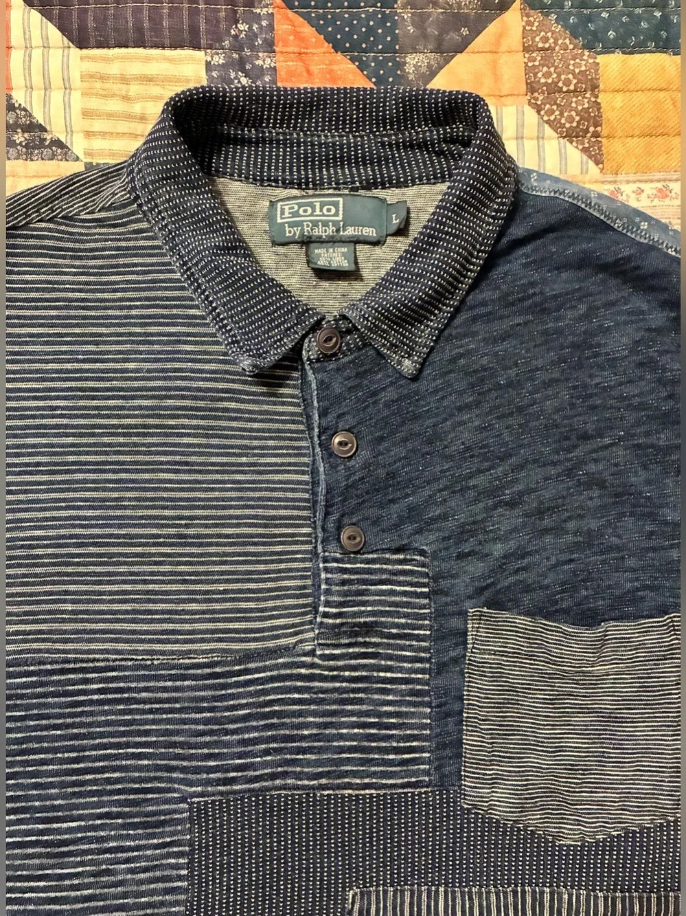 VTG. 90’s POLO RALPH LAUREN PATCHWORK POLO SHIRT- SIZE LARGE